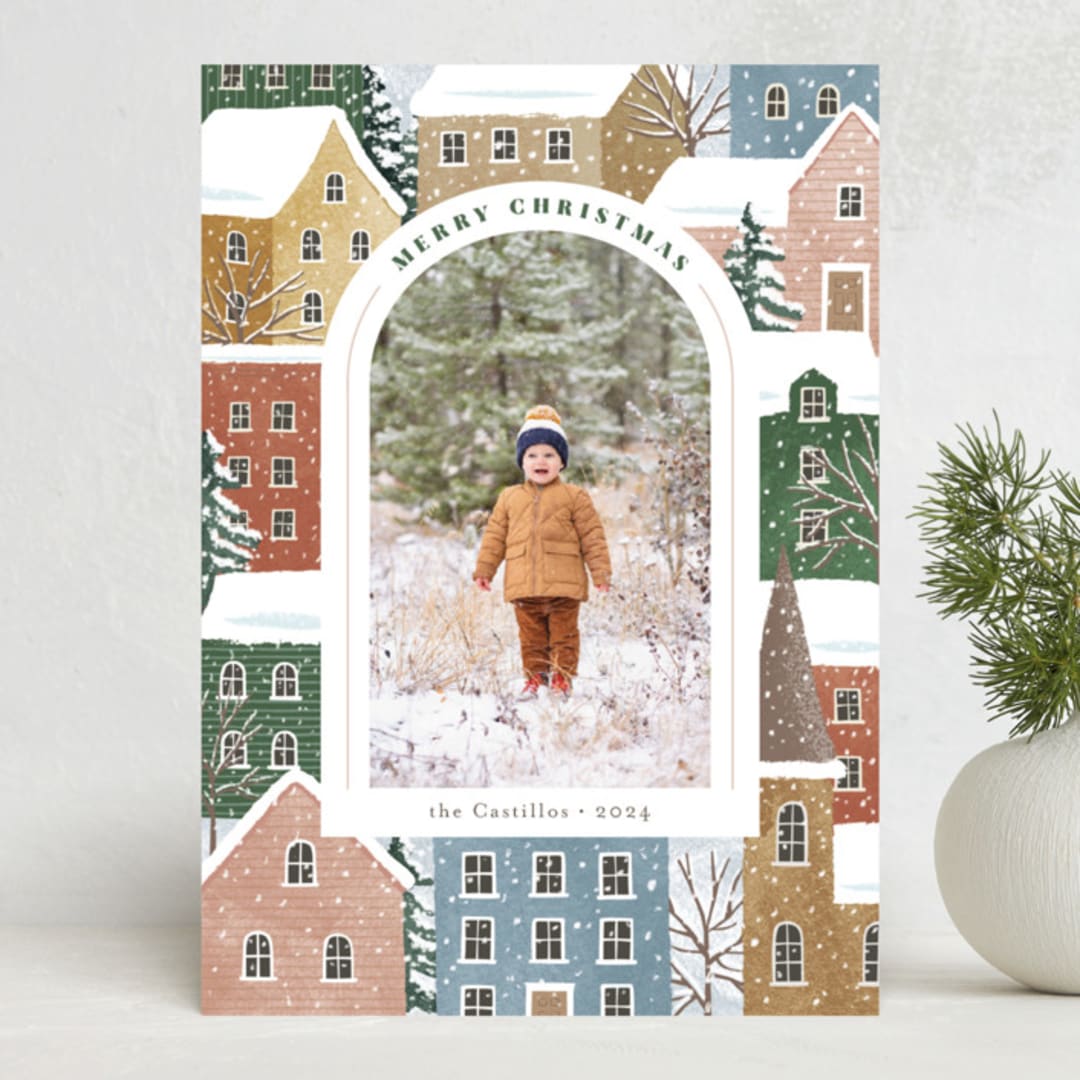 "Winter Village" - Holiday Cards in Candied Apple by Jennifer Wick - Front