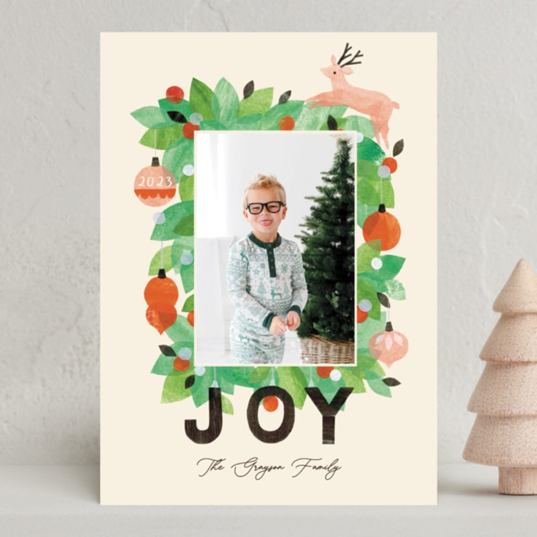 "Paper Ornaments" - Holiday Cards in Pine by Sarah Knight - Front