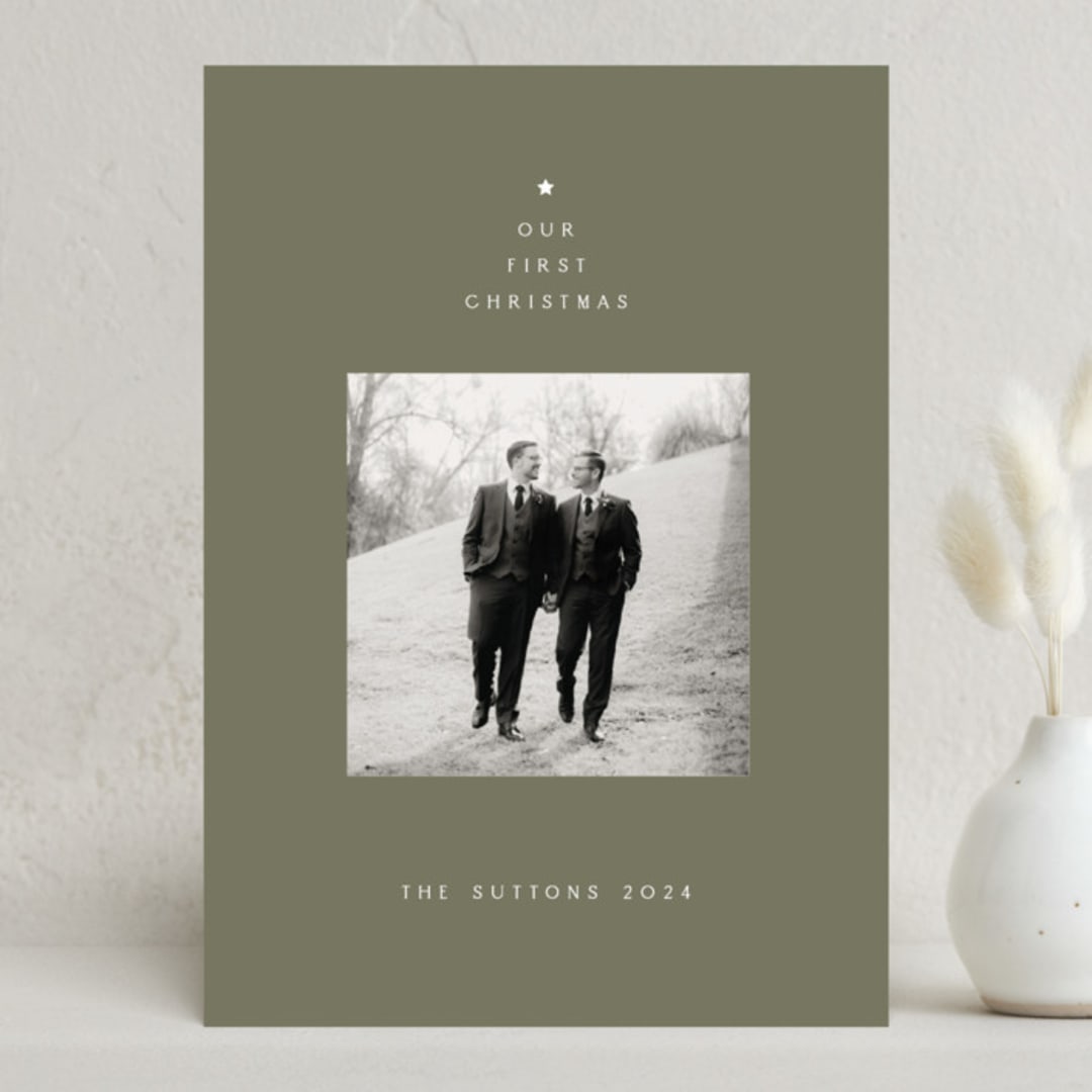 "Classic First Christmas" - Holiday Cards in Olive by Susan Zinader - Front