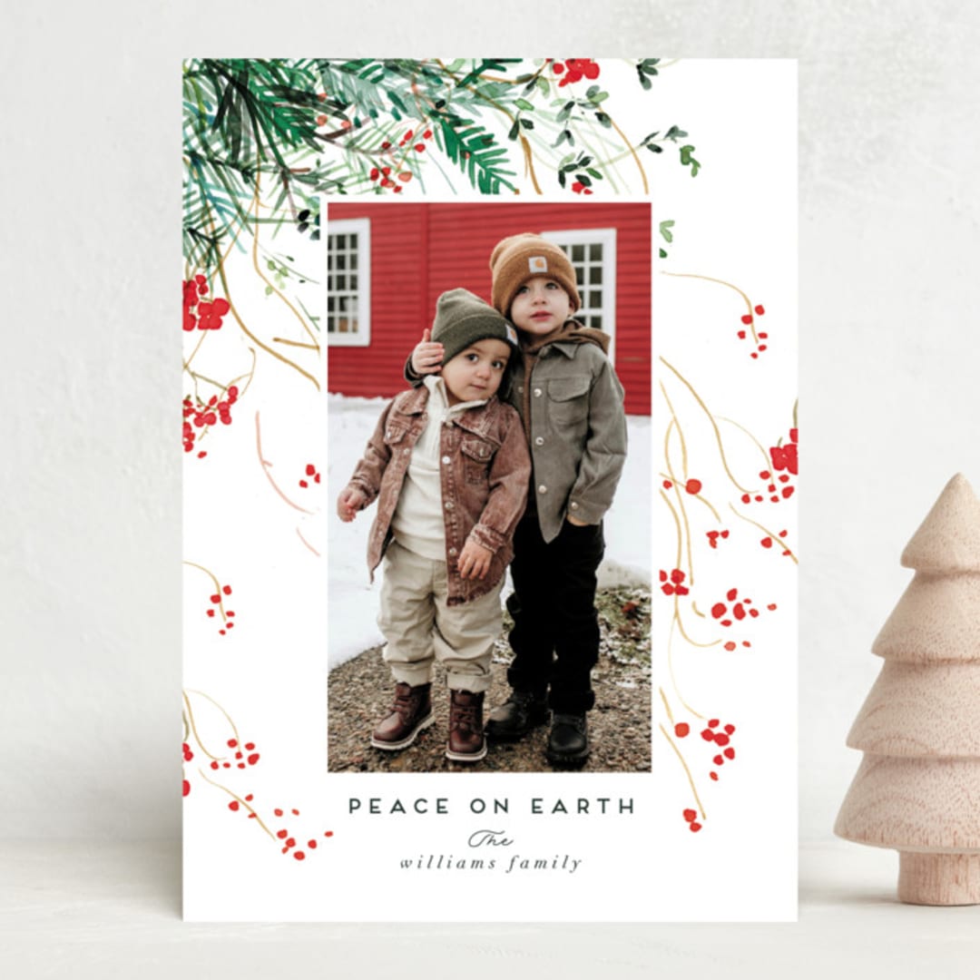 "Branches and Berries" - Holiday Cards in Cranberry by Eve Schultz - Front