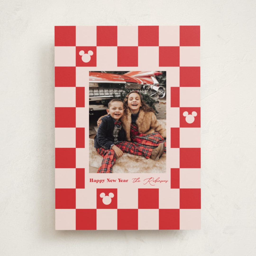 "Disney Mickey Checkerboard" - Holiday Cards in Minnie's Bow by Carrie ONeal - Front