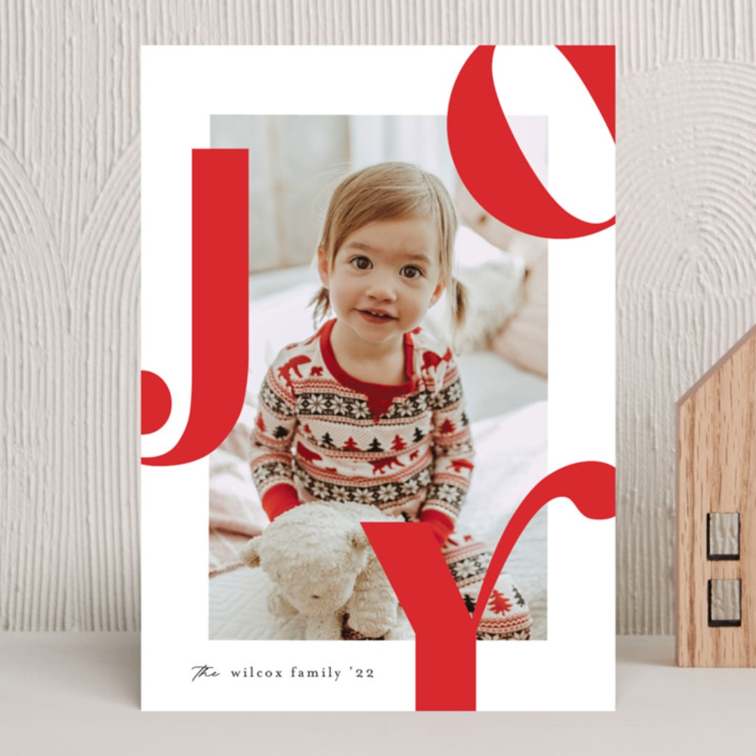 "Modern Joy" - Holiday Cards in Poinsettia by Erica Krystek - Front