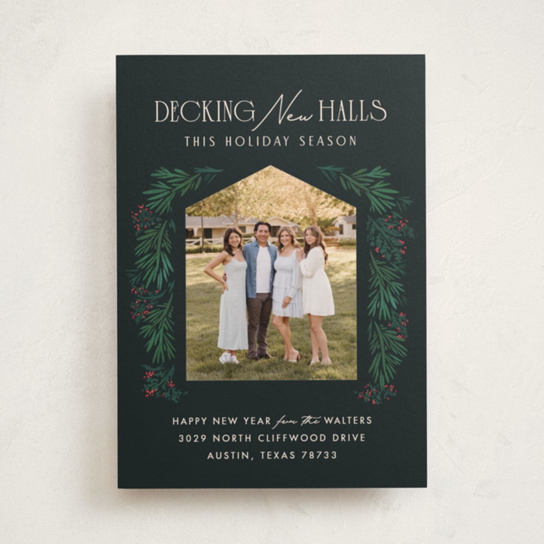 "Decking New Halls" - Holiday Cards in Midnight Forest by Julie Murray - Front