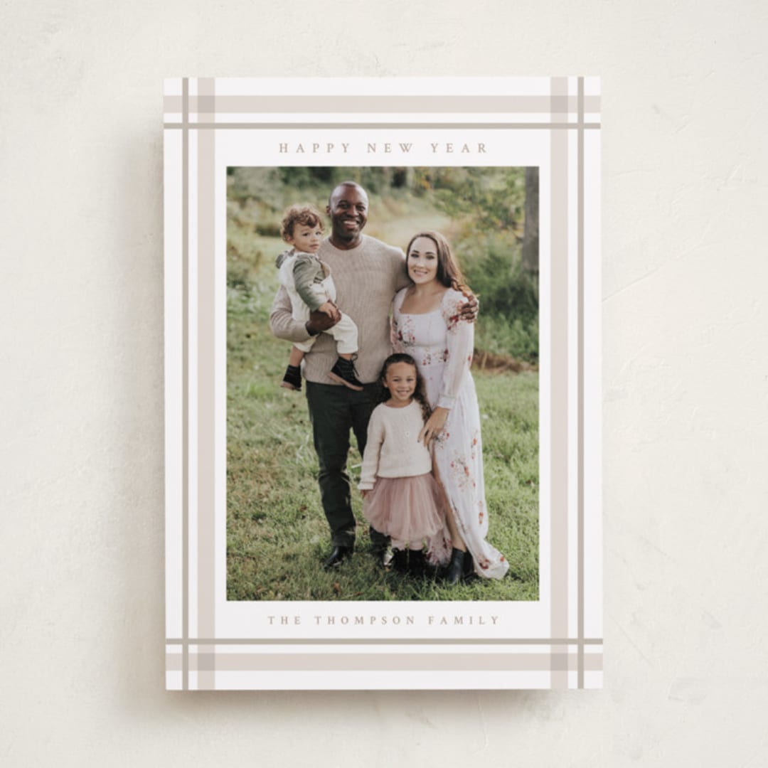 "Traditional Plaid" - Holiday Cards in Tan by Ashley Presutti Beasley - Front