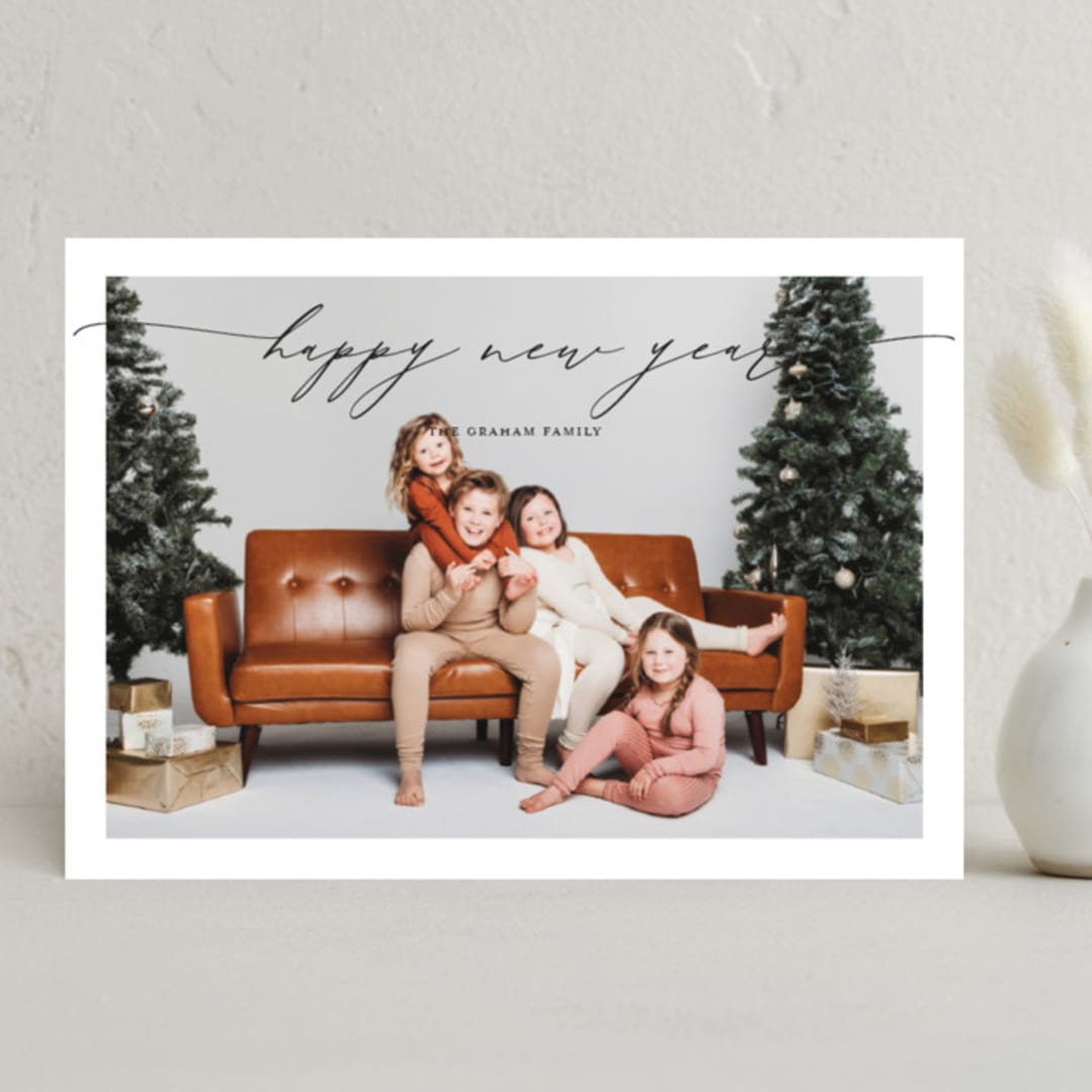 "Sweeping Script" - Holiday Cards in Onyx by Alexandra Cohn - Front