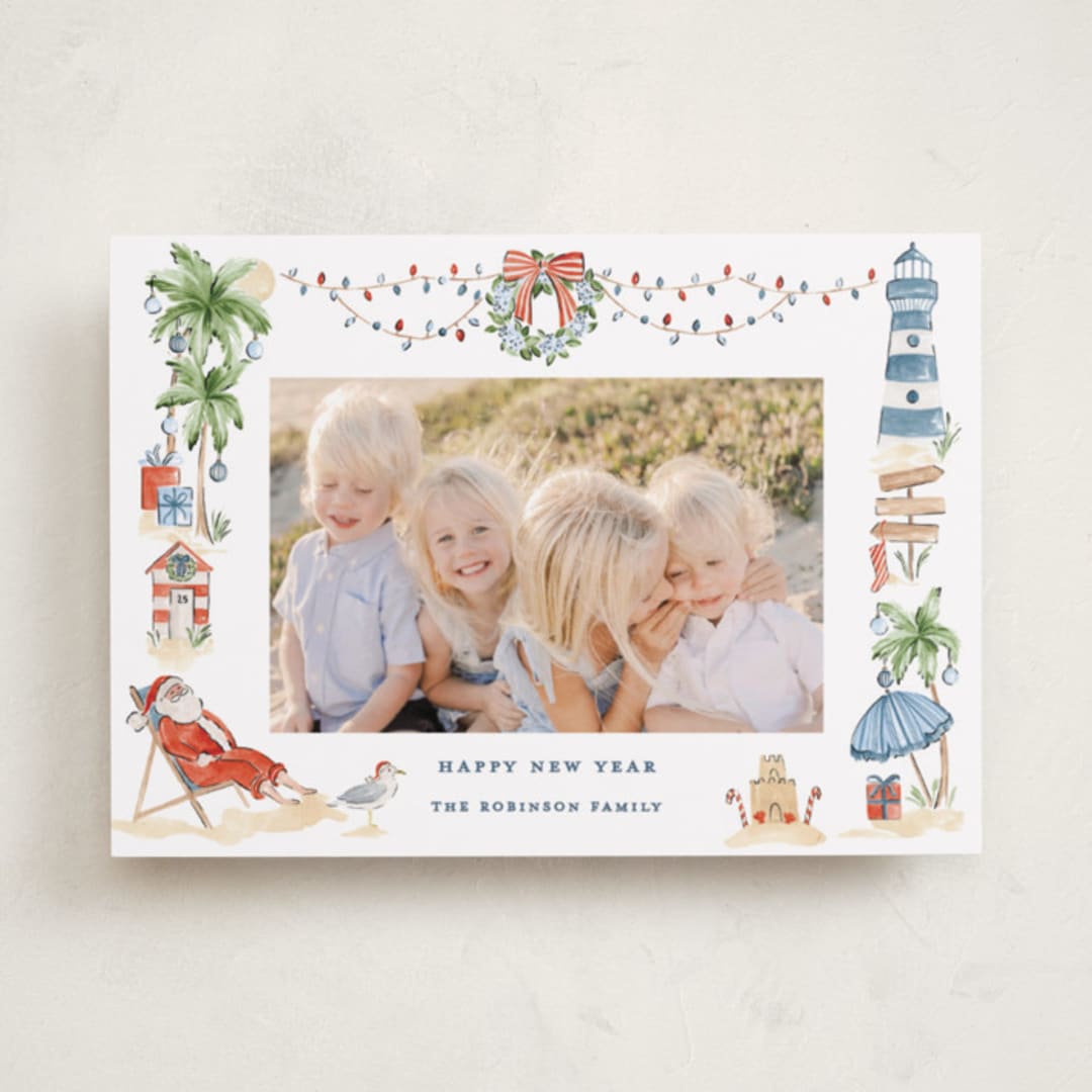 "Beach Holidays" - Holiday Cards in Sea Salt by Sarah Knight - Front