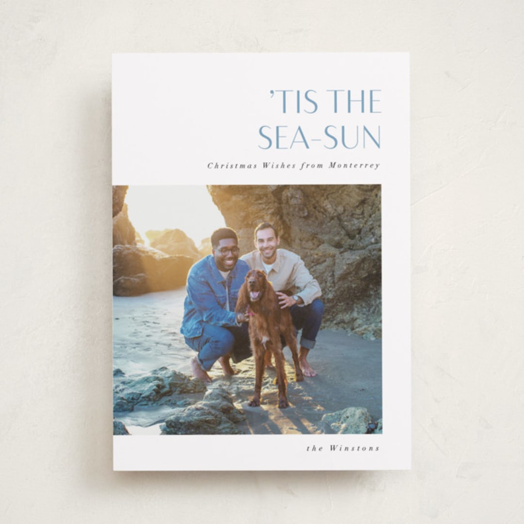 "Tis the Sea-Sun" - Holiday Cards in Sea spray by Corinne Malesic - Front