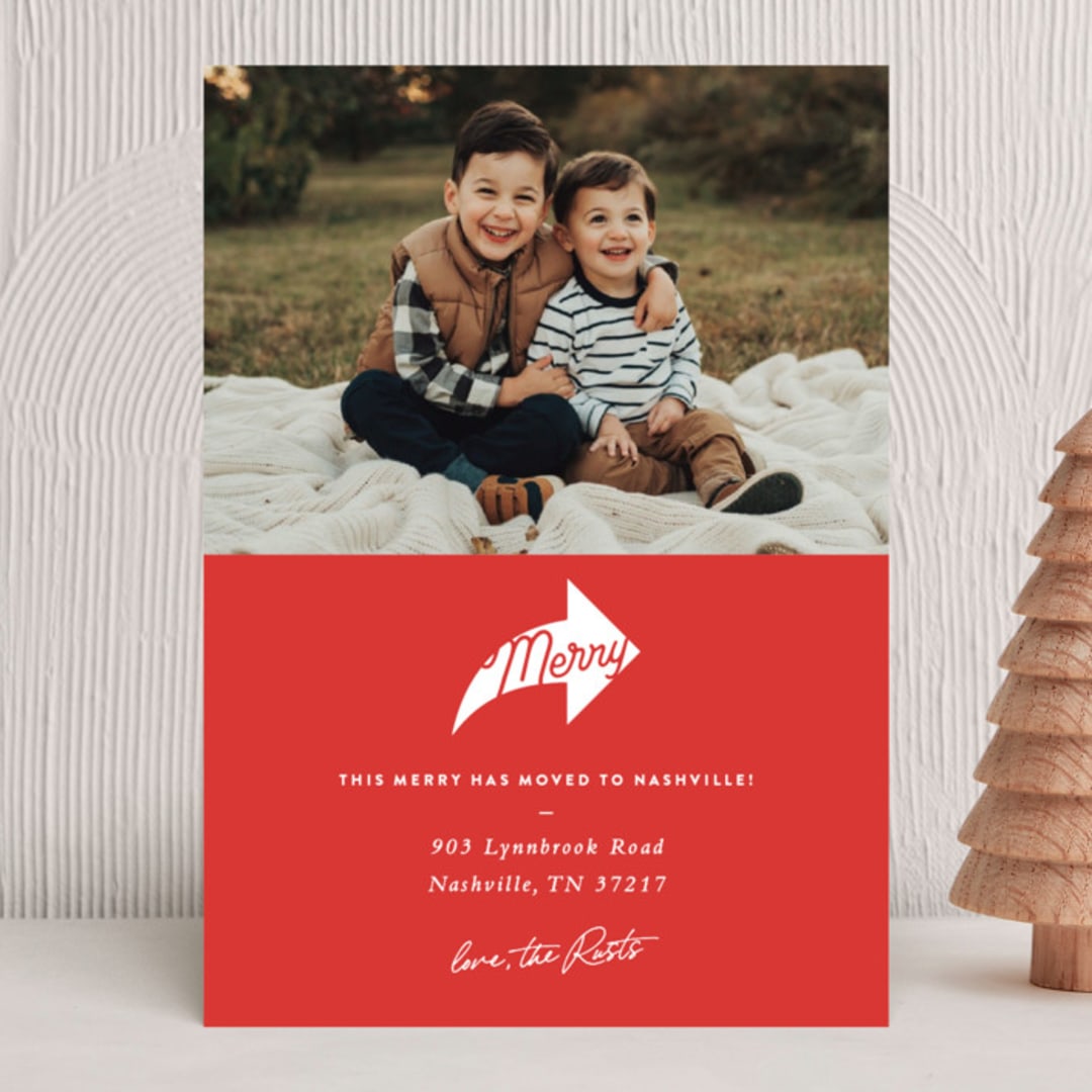 "merry this way" - Holiday Cards in Wine by Sara Hicks Malone - Front