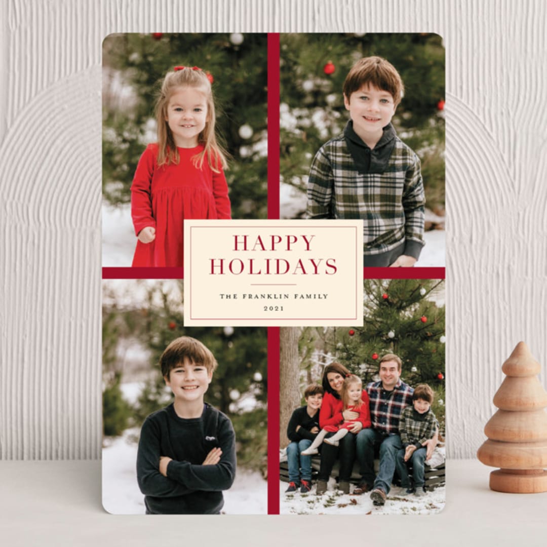 "Gift" - Holiday Cards in Poinsettia by Jennifer Lew - Front