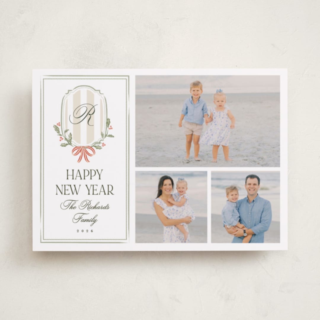 "Striped Crest" - Holiday Cards in Snow by Robert and Stella - Front