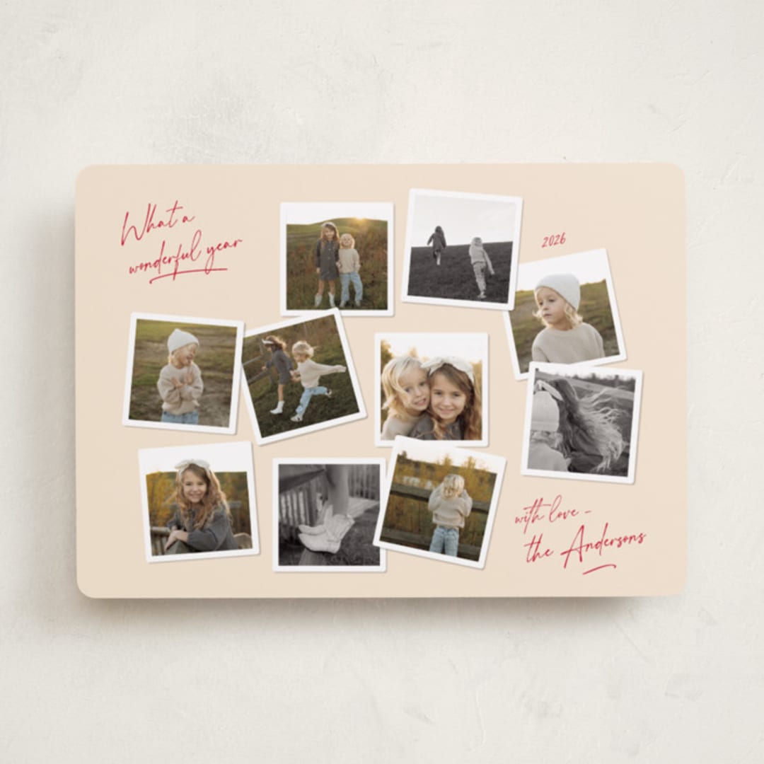 "Vintage Collage" - Holiday Cards in Berry by Lisa McLean - Front