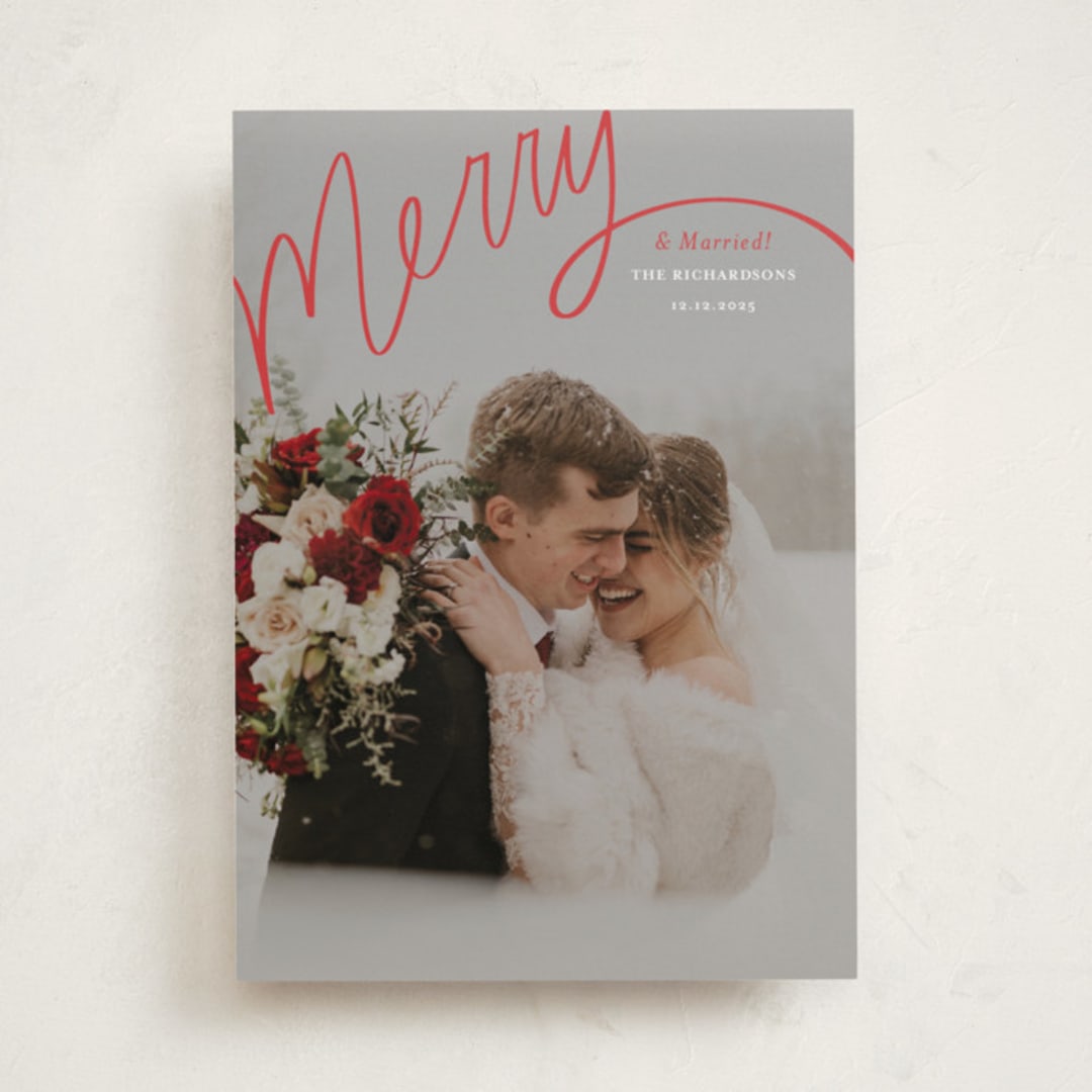 "Merry Hand Lettered Script" - Holiday Cards in Rouge by Becky Nimoy - Front