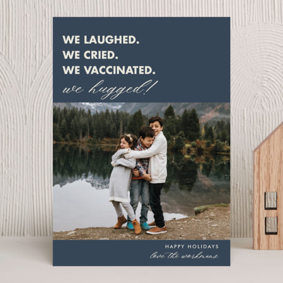 "We Made It" - Holiday Cards in Denim by Beth Schneider - Front