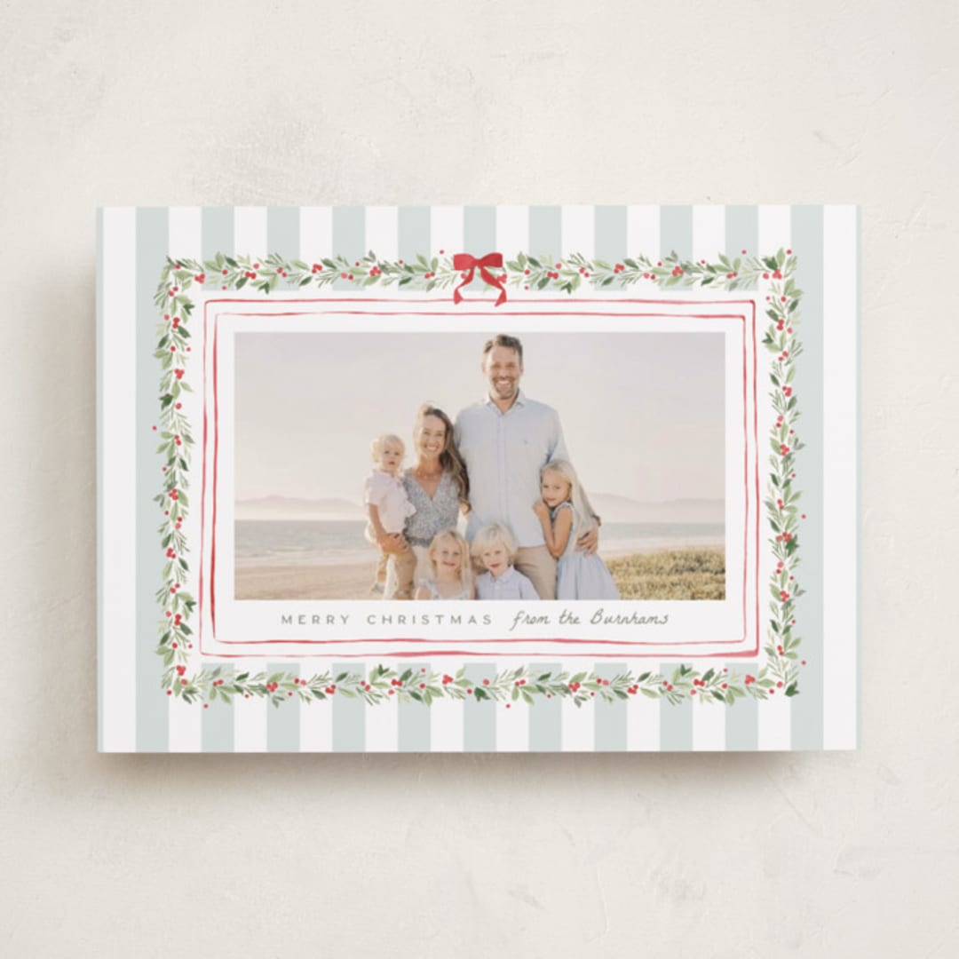 "Coastal Garland" - Holiday Cards in Winter Mint by Everett Paper Goods - Front