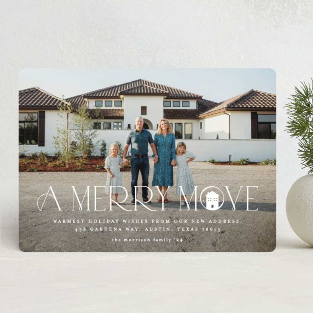 "Merry Move" - Holiday Cards in Snowball by Erica Krystek - Front