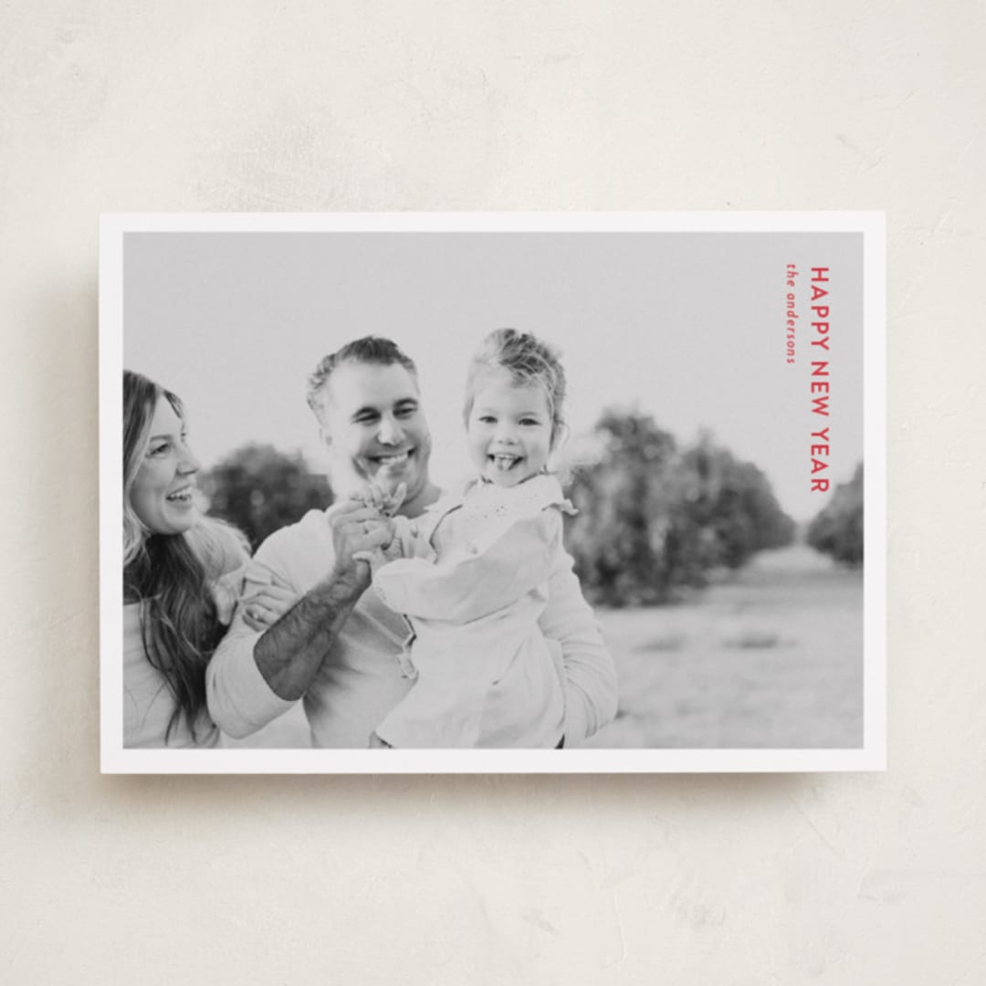 "Modern Postcard" - Holiday Cards in Berry by Wendy Chung - Front