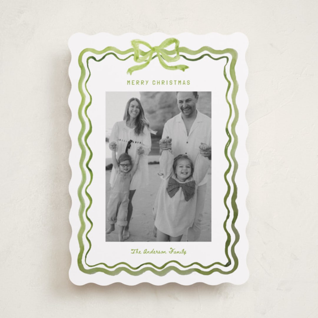 "watercolor ribbon frame" - Holiday Cards in Sage by Cass Loh - Front
