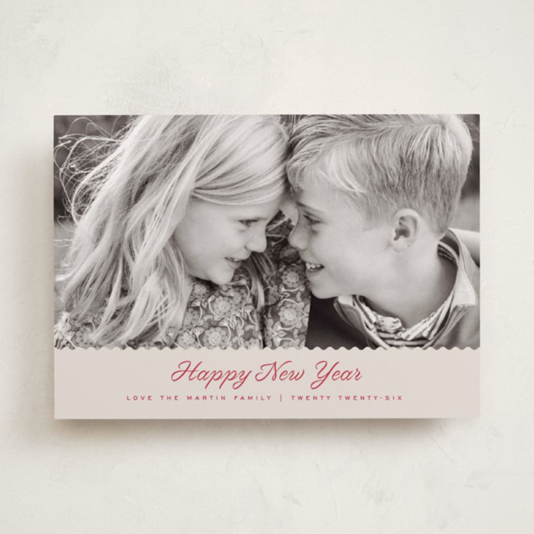 "Simple Scalloped Edge" - Holiday Cards in Berry by Kelly Schmidt - Front