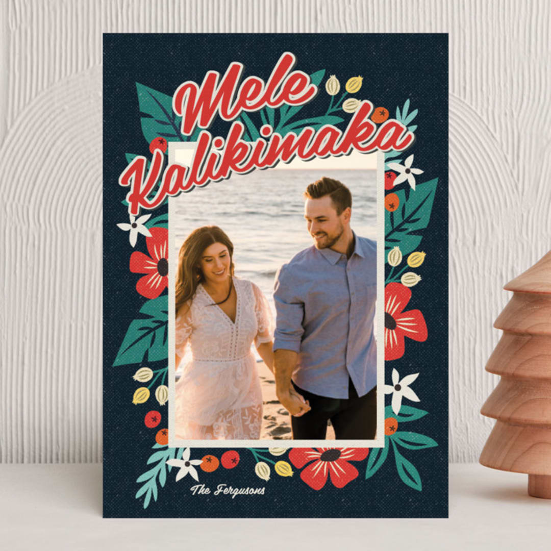 "Bold Tropic Florals" - Holiday Cards in Midnight by Nam Bourassa - Front