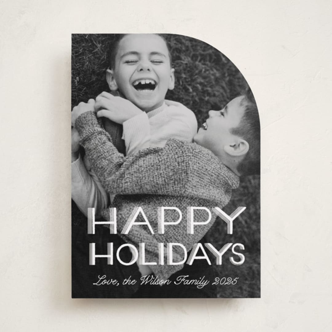 "Happy Holidays Retro Lettering" - Holiday Cards in Snow by Becky Nimoy - Front