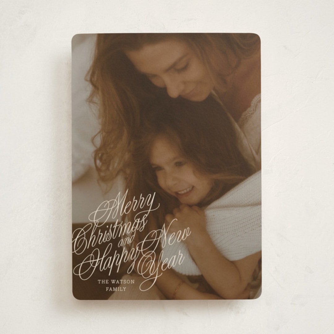 "Scripted Note" - Holiday Cards in Champagne by Baumbirdy - Front