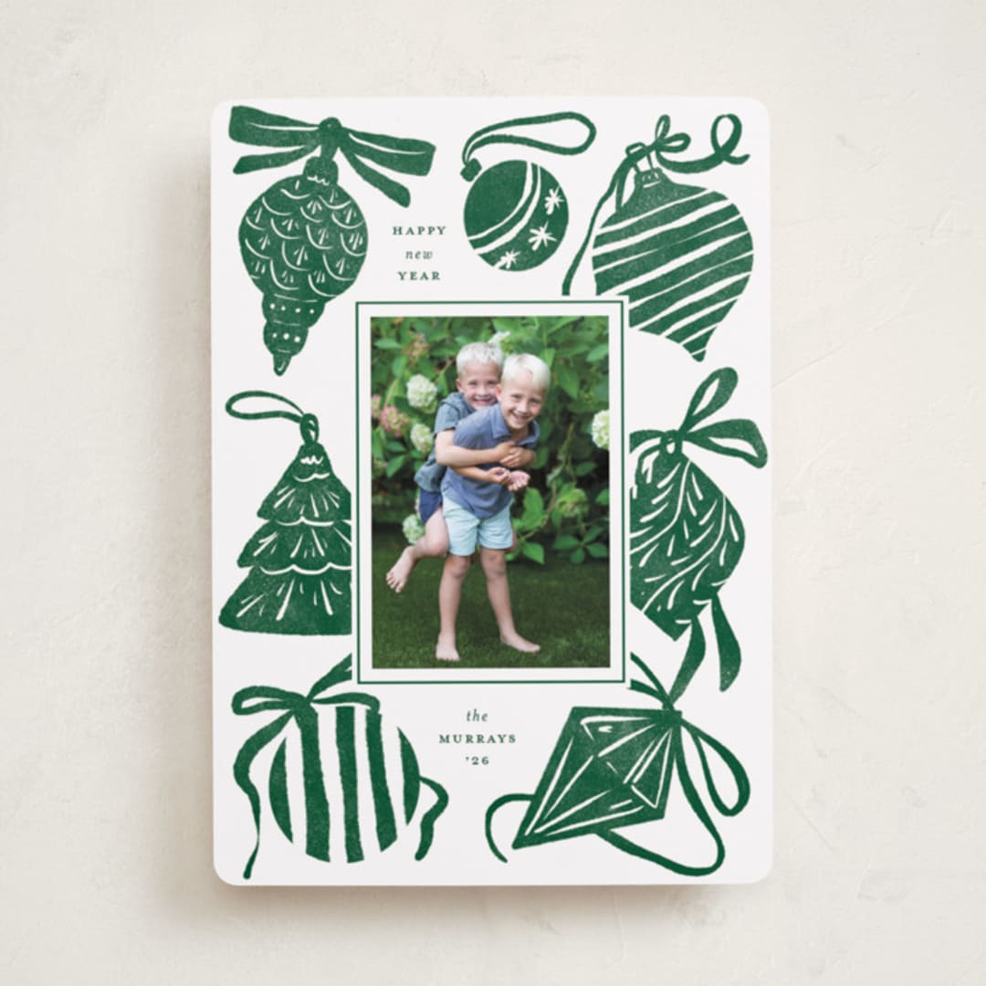 "Bauble & Bow" - Holiday Cards in Fir by Corinne Malesic - Front