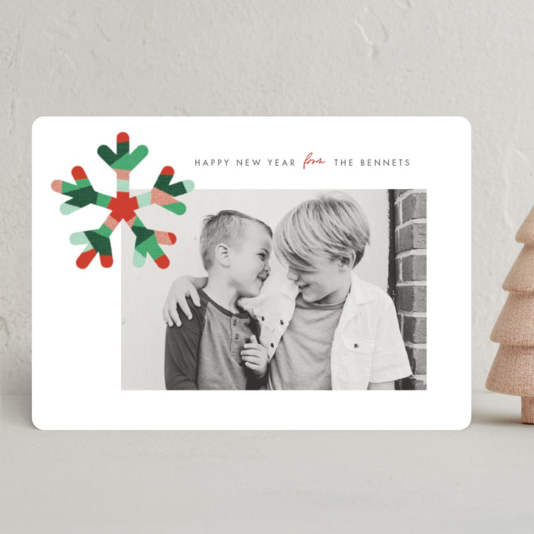 "Graphic Snowflake" - Holiday Cards in Holly Berry by Jen Banks - Front