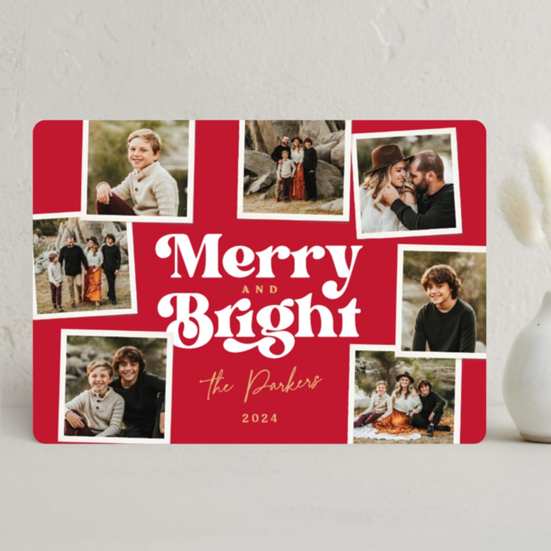 "Polaroid Stack" - Holiday Cards in Poinsettia by Robert and Stella - Front