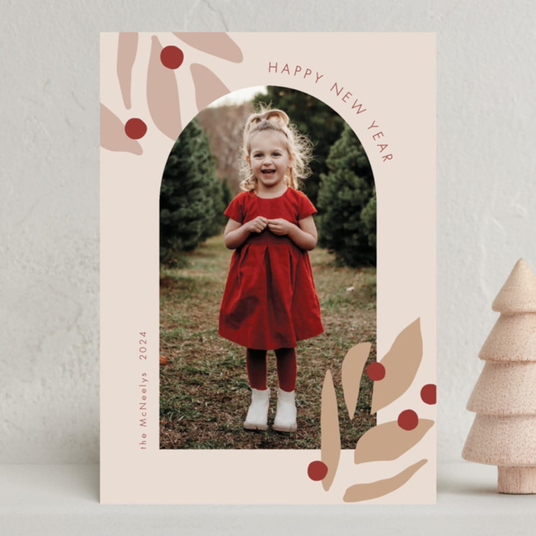 "SeasonalLeaves" - Holiday Cards in Winter Berry by Kelly Williams - Front