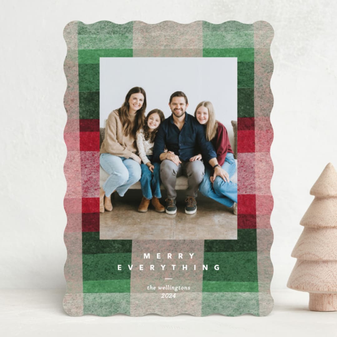 "Plaid Paper" - Holiday Cards in Boysenberry by Carrie Moradi - Front