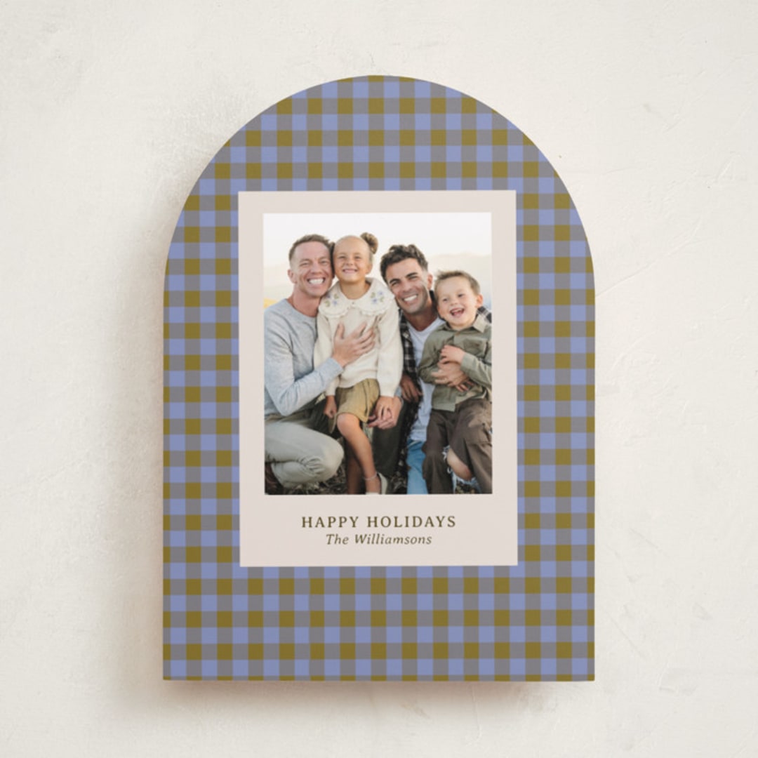 "Cozy Gingham" - Holiday Cards in Blueberry by Beth Vassalo - Front
