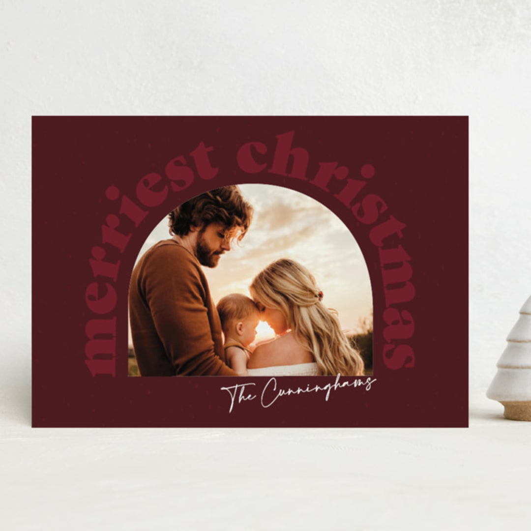"Merriest Christmas Cheer" - Holiday Cards in Cranberry by Ashley Cuccio - Front