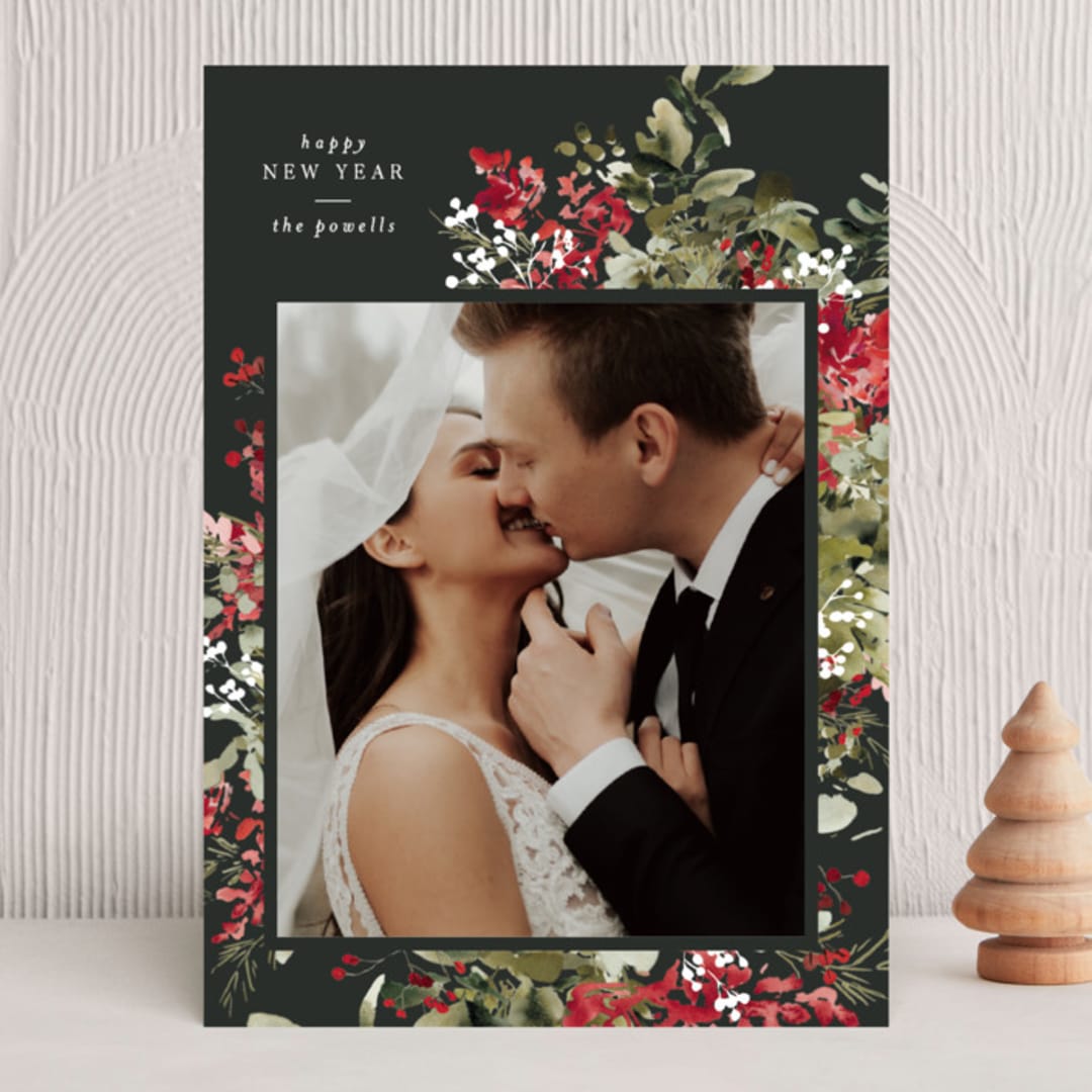 "Holiday Garden" - Holiday Cards in Cranberry by Leah Bisch - Front