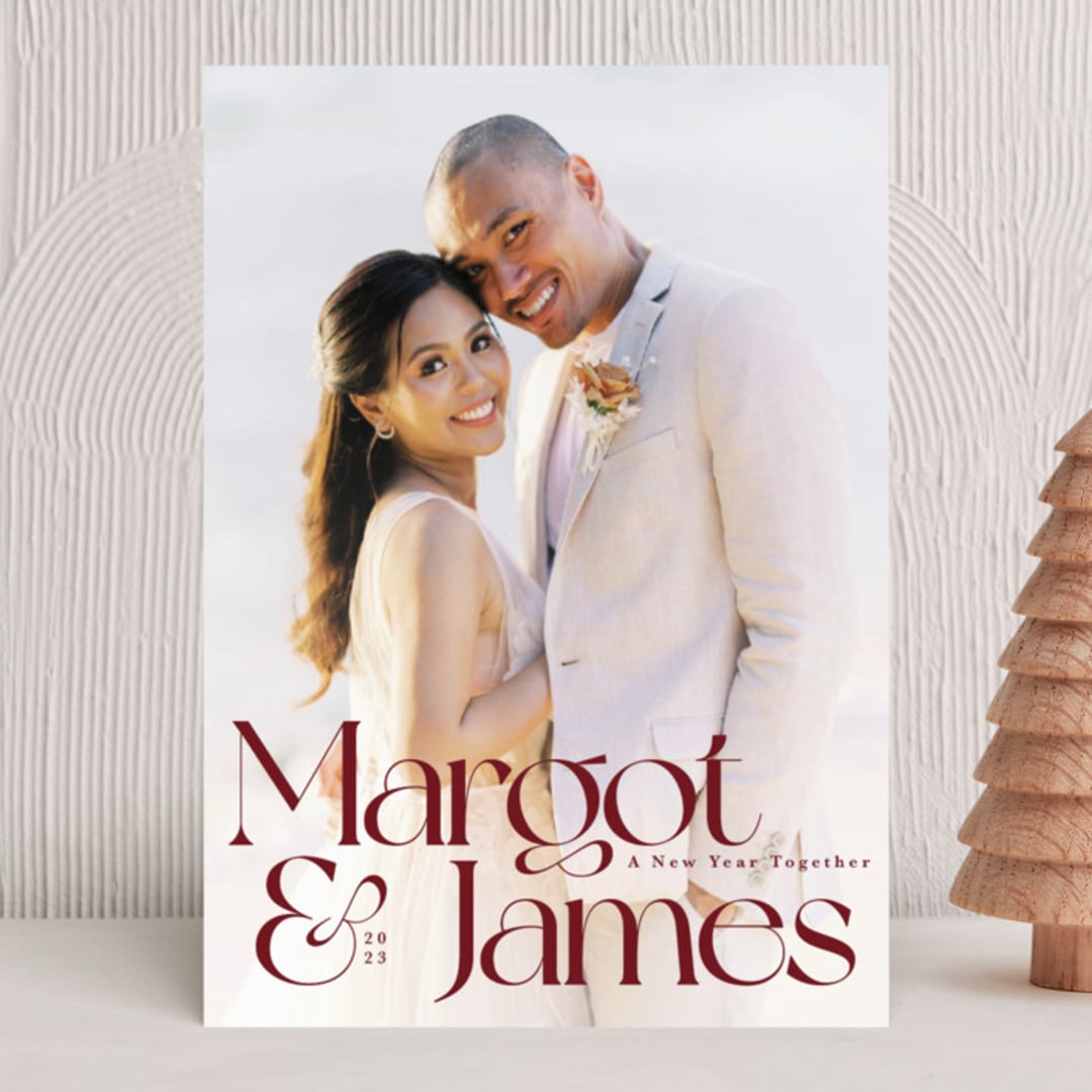 "Merry & Married" - Holiday Cards in Mulled Wine by Hudson meet Rose - Front