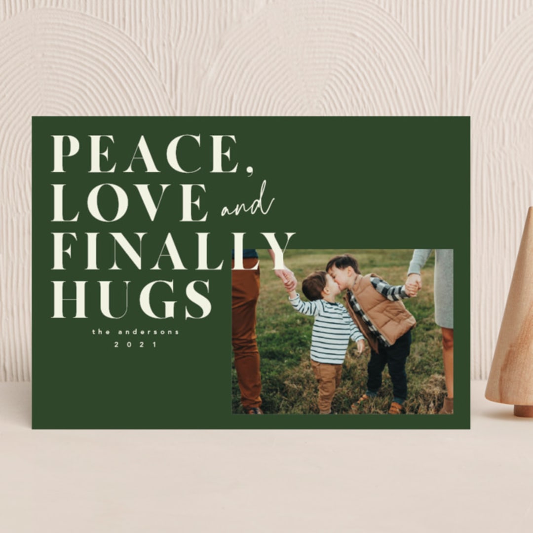 "Finally Hugs" - Holiday Cards in Douglas Fir by Anna Elder - Front