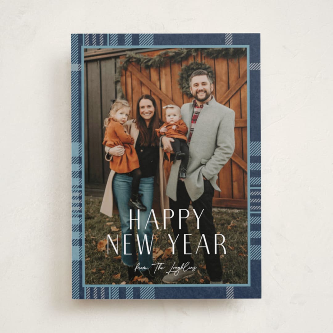 "Foiled plaid" - Holiday Cards in Navy by Annie Holmquist - Front