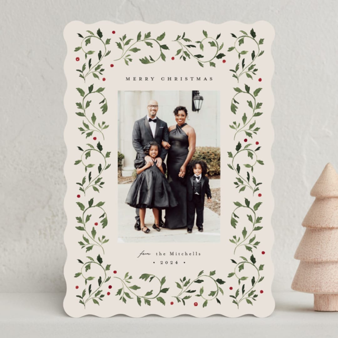 "Holly Framed" - Holiday Cards in Sugar Cookie by Everett Paper Goods - Front