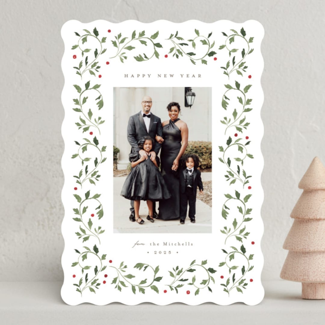 "Holly Framed" - Holiday Cards in Pine Needle by Everett Paper Goods - Front