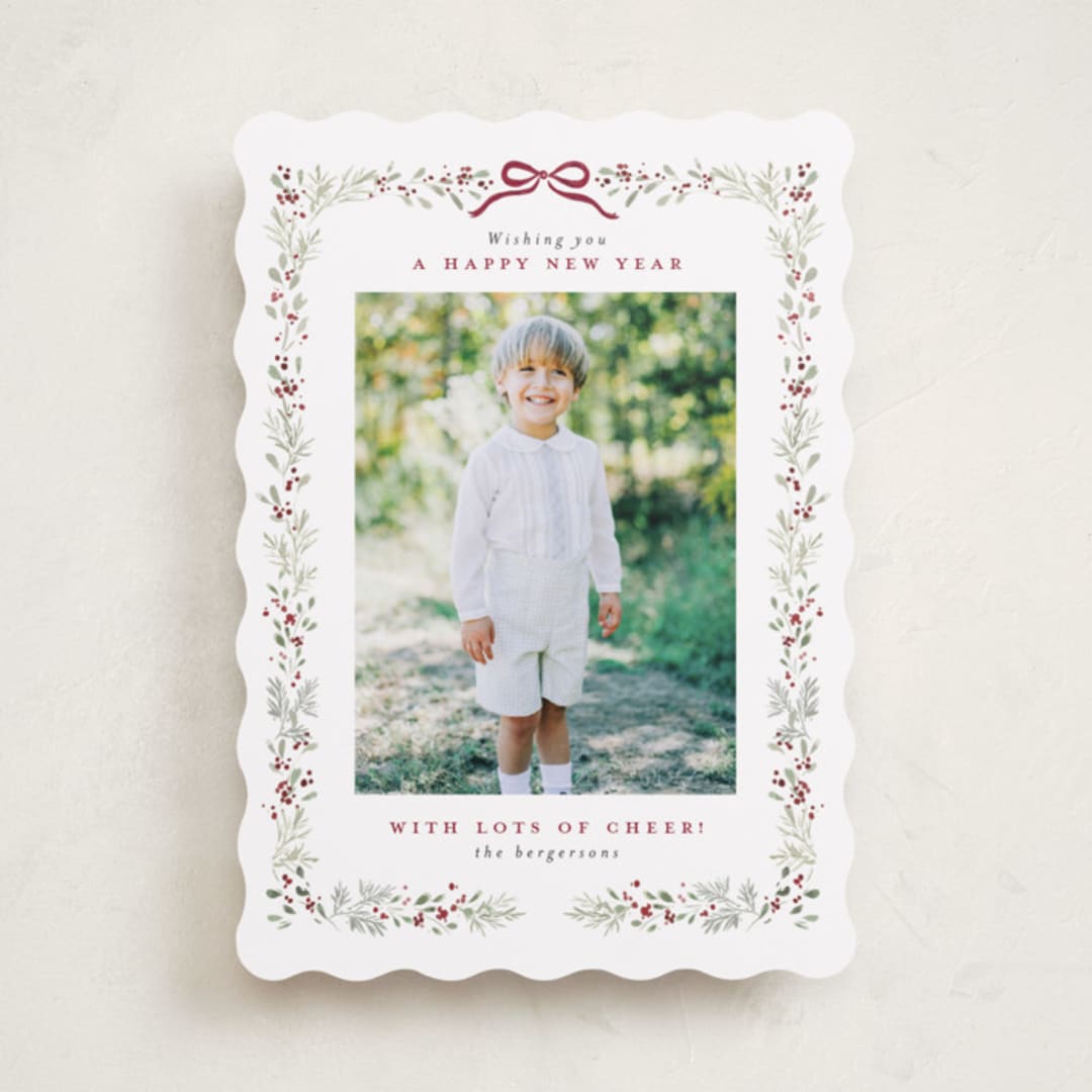 "Bountiful Boughs" - Holiday Cards in Cranberry by Itsy Belle Studio - Front
