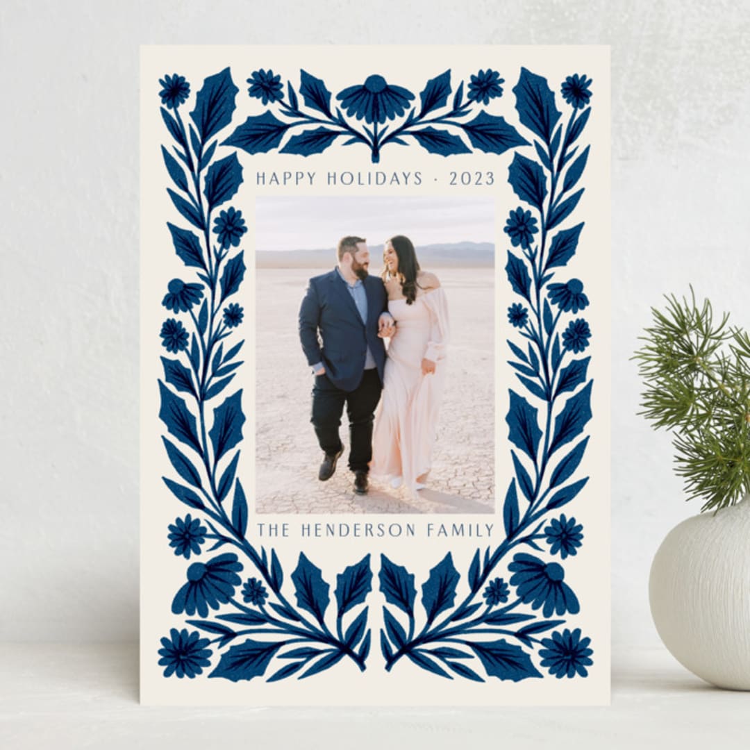 "Storybook Floral" - Holiday Cards in Navy by Katharine Watson - Front