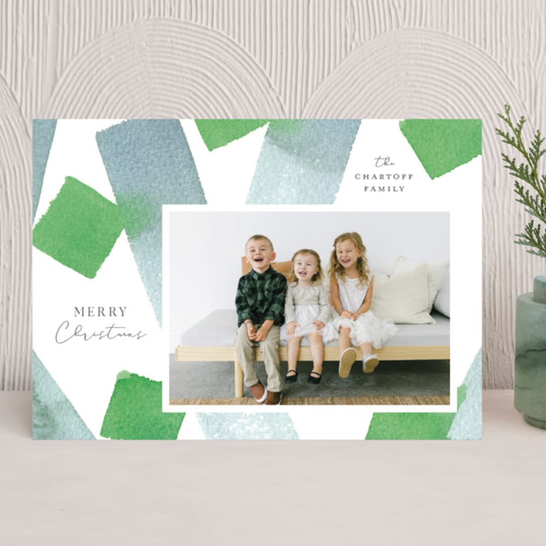 "Abstract Watercolor" - Holiday Cards in Evergreen by Shannon Chen of Four Wet Feet Studio - Front