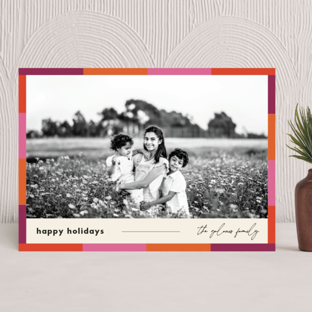 "Color Wrapped" - Holiday Cards in Berry by Nazia Hyder - Front