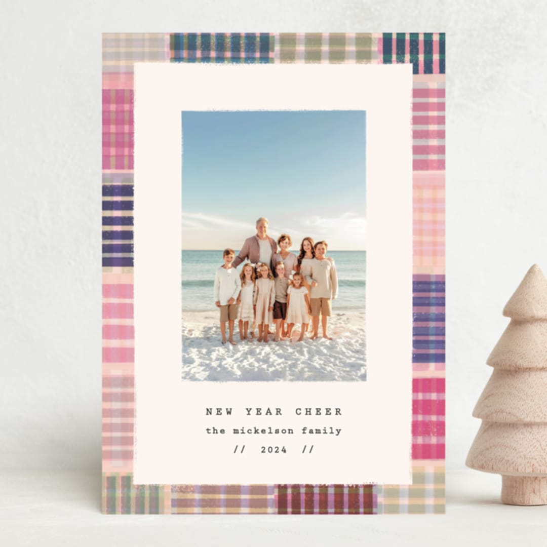 "Stamped Plaid" - Holiday Cards in Sugar Plum by Julie Murray - Front