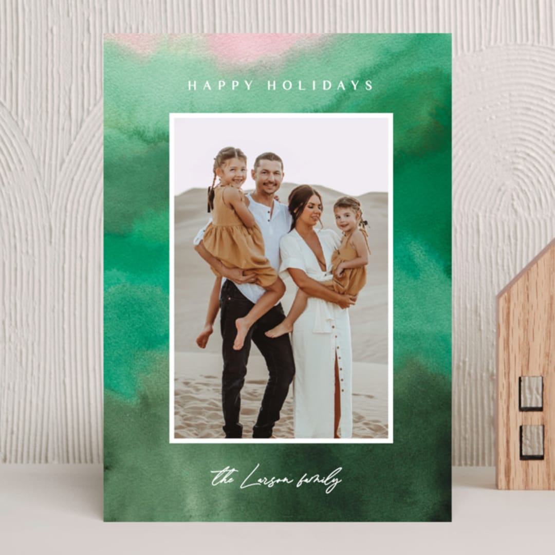 "Watercolor Dip" - Holiday Cards in Forest by Alethea and Ruth - Front