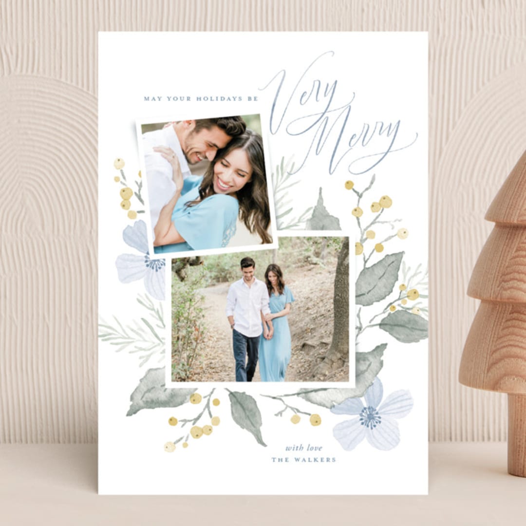 "Wintertime Blossoms" - Holiday Cards in Blue Frost by Oscar and Emma - Karly Depew - Front