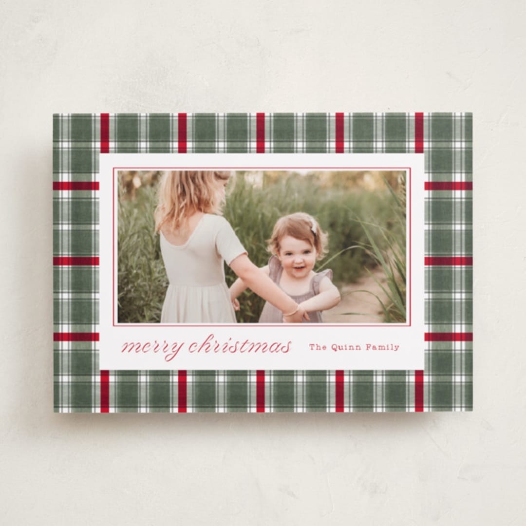"Traditional Plaid" - Holiday Cards in Wreath by Baumbirdy - Front
