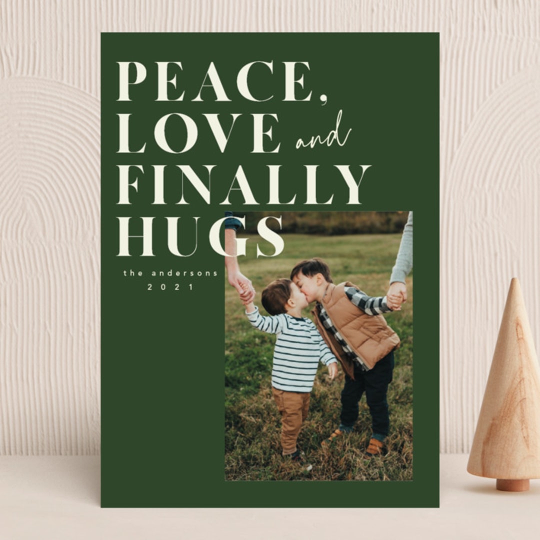 "Finally Hugs" - Holiday Cards in Douglas Fir by Anna Elder - Front
