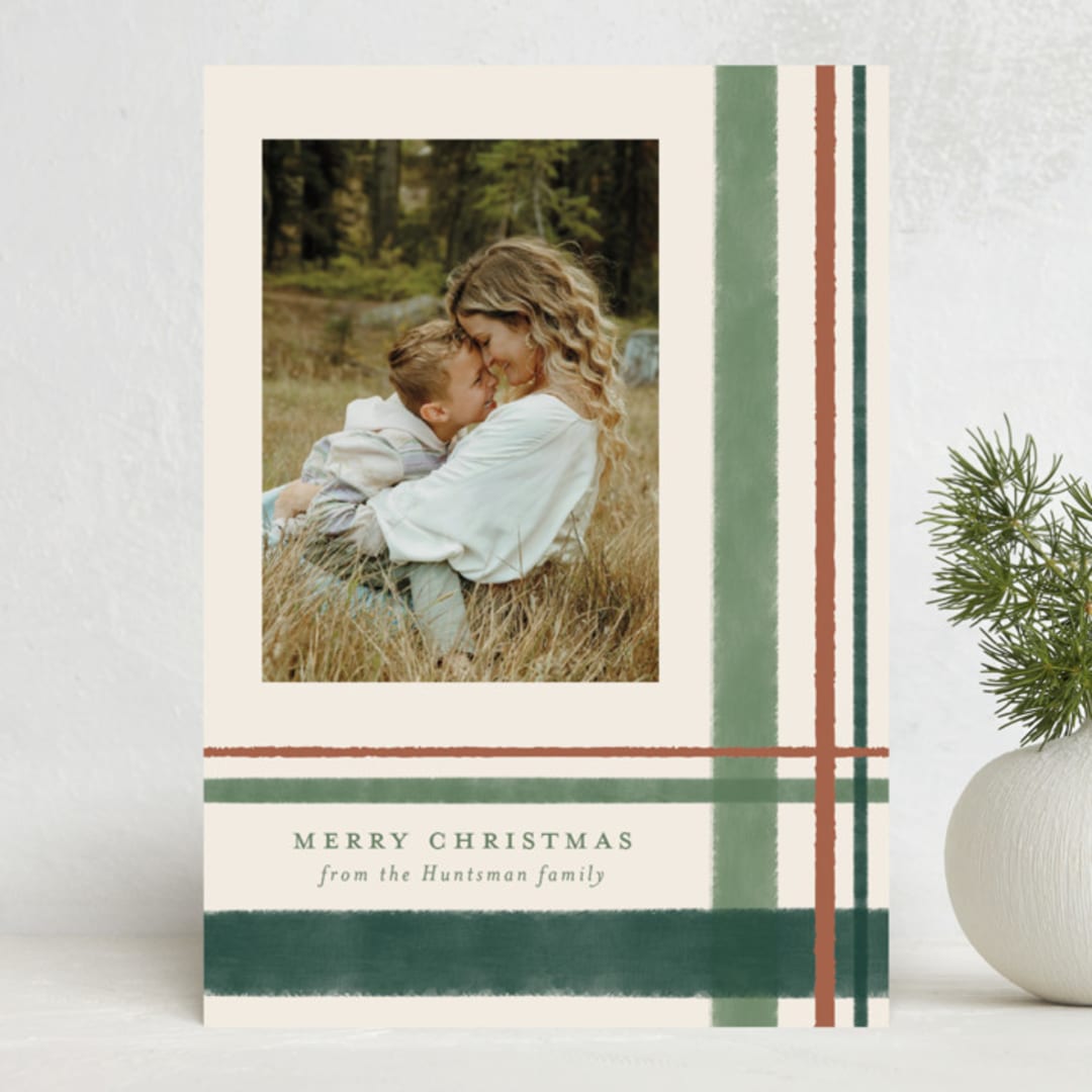 "Deconstructed Plaid" - Holiday Cards in Pine by Kacey Kendrick Wagner - Front