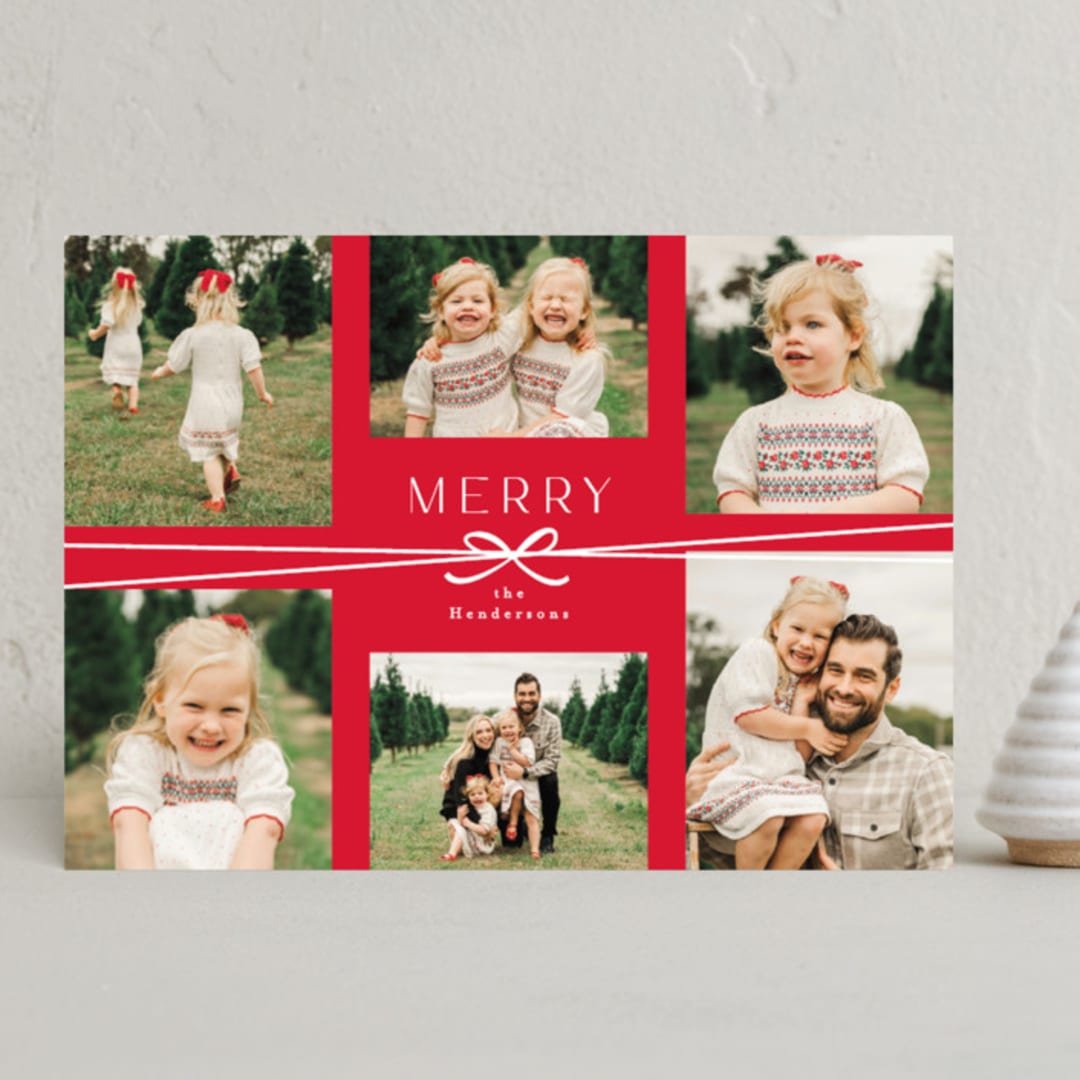 "Multi Ribbon" - Holiday Cards in Apple by Everett Paper Goods - Front