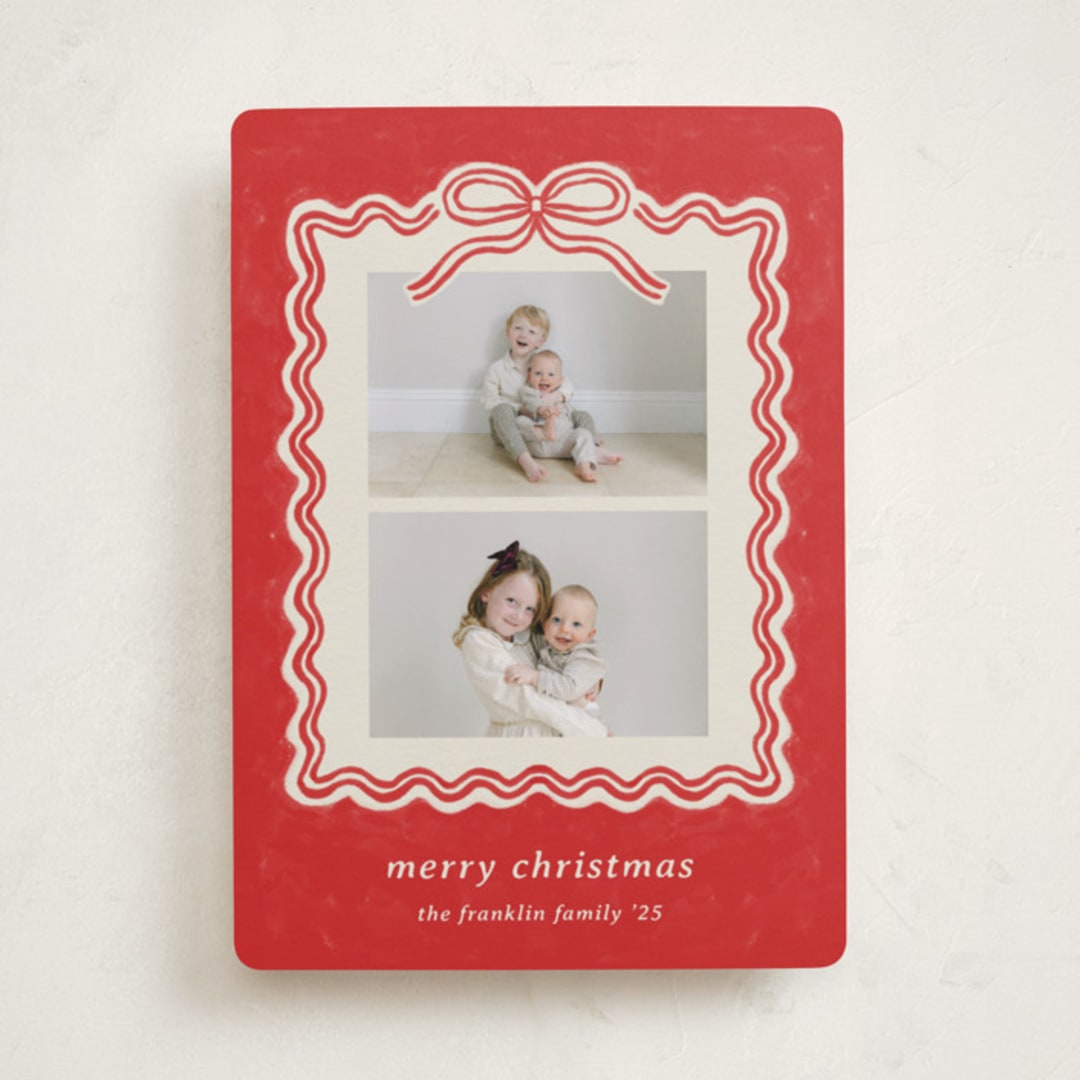 "Brushed Bow" - Holiday Cards in Cranberry by Kercia Jane - Front